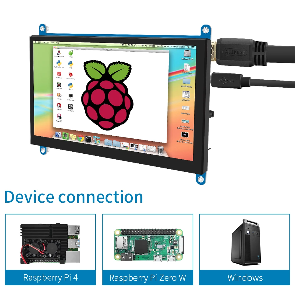 

7-дюймовый мини-HDMI монитор Raspberry Pi, сенсорный экран, ЖК-экран 1024x600, совместимый с Raspberry Pi 400 4 3B + 3B Windows