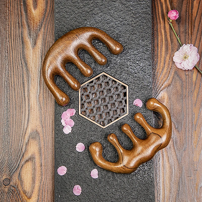 

Body Meridian Massage Comb Sandalwood Five Wide Tooth Combs Acupuncture Therapy Blood Circulation Anti-static Smooth Hair
