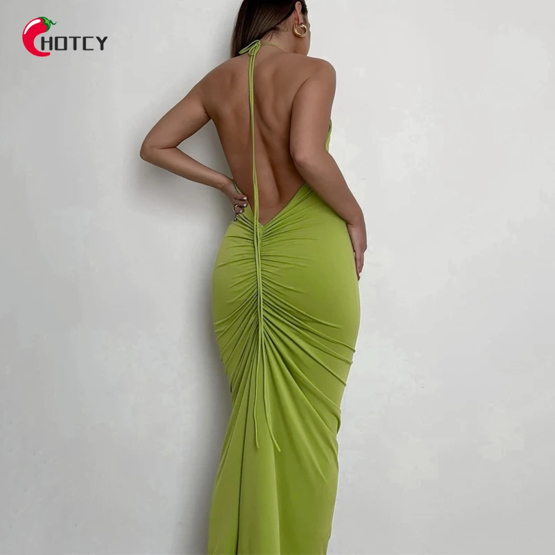 

Женское платье-макси без рукавов, с открытой спиной