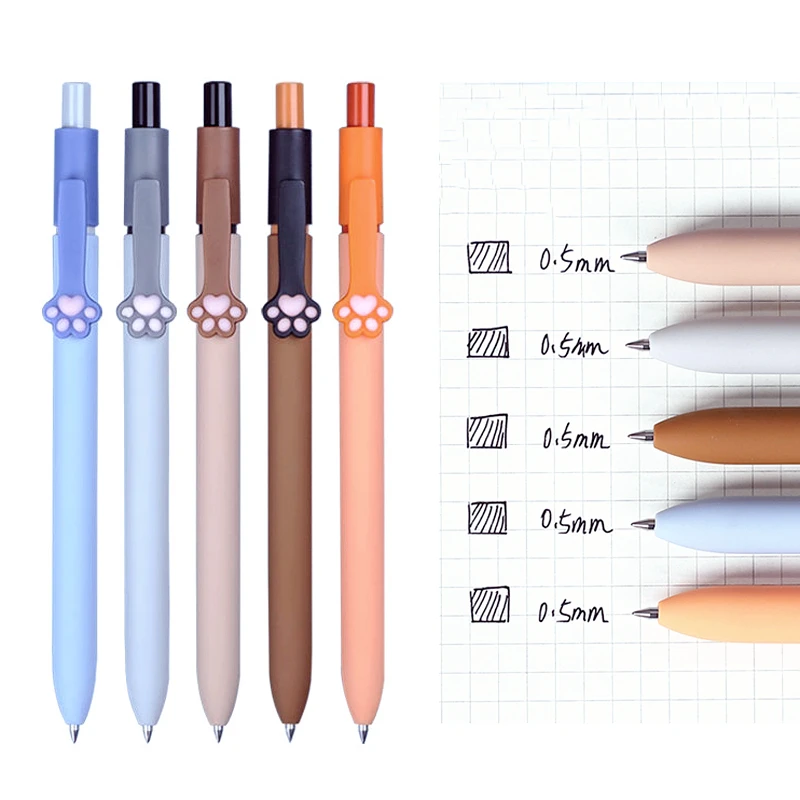 

0.5mm Telescopic Press Glue Pen Cute Kawaii Cat Paw Black Ink Ballpoint Pen School Student Stationery Writing Supplies Gel Pens