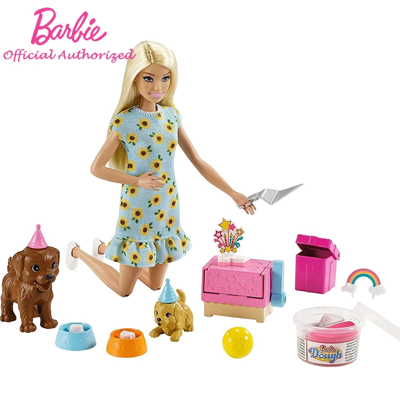 

Original Barbie Brand Puppy Party Playset 11.5 Inch Doll Pretend Kid Toys Lovely Dog Beautiful Girl GXV75 Birthday Gift For 3+