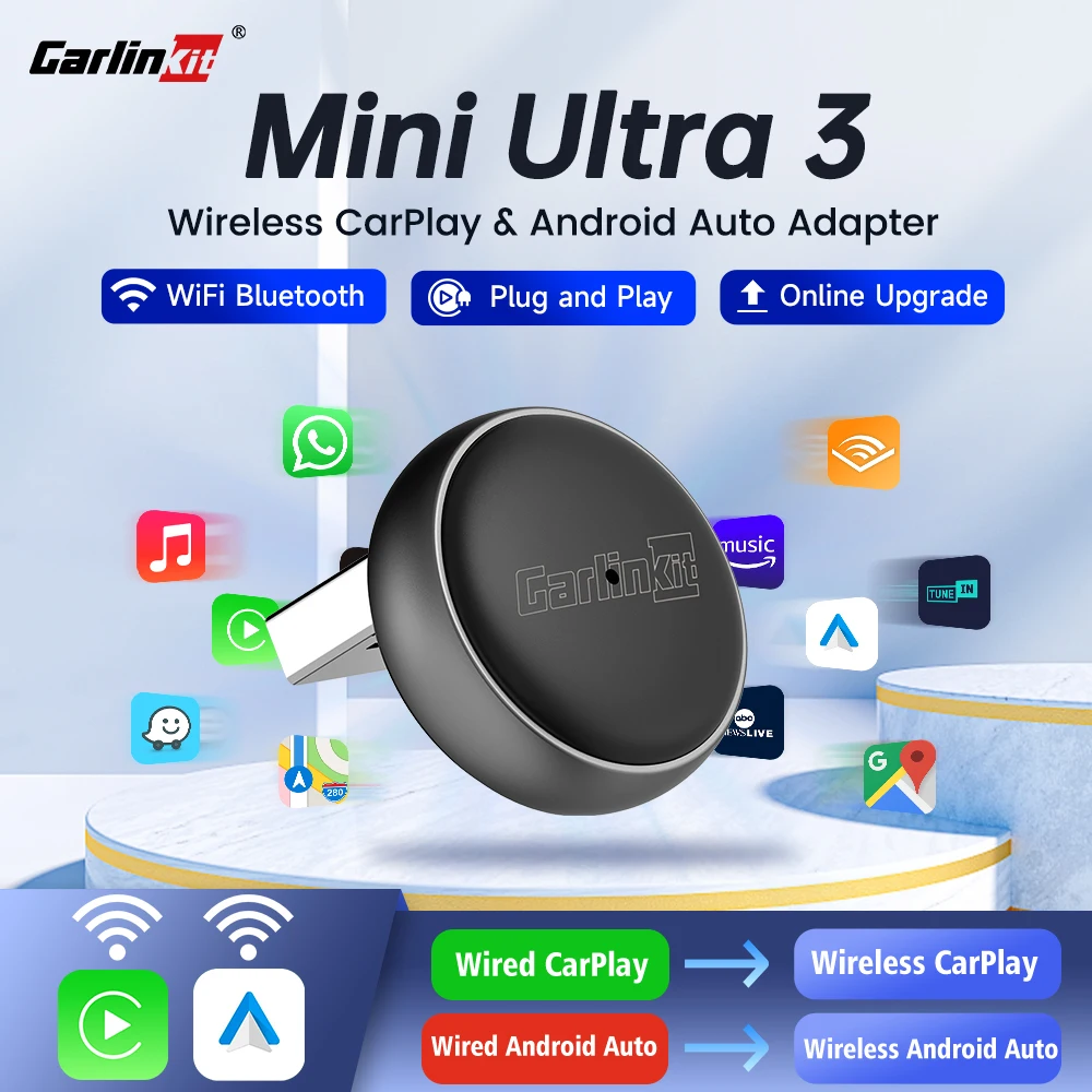 Фото Беспроводной адаптер CarlinKit MINI Ultra 3, проводной к беспроводному Android Auto Box, USB-ключ Plug and Play, Wi-Fi, автоматическое подключение №1