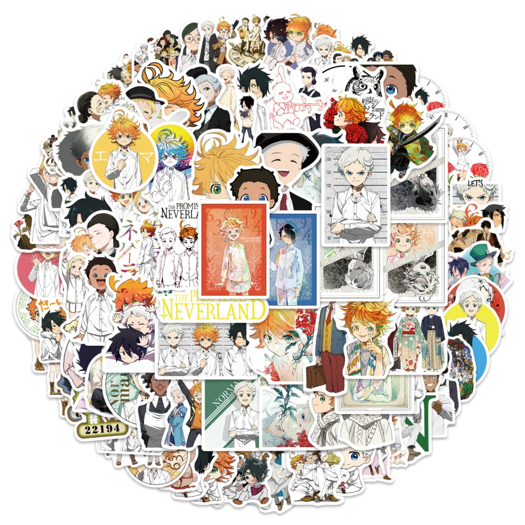 

10/50/100PCSThe Promised Neverland Stickers Anime Decal For Refrigerator Fridge Skateboard Laptop Luggage Pegatinas Graffiti Toy