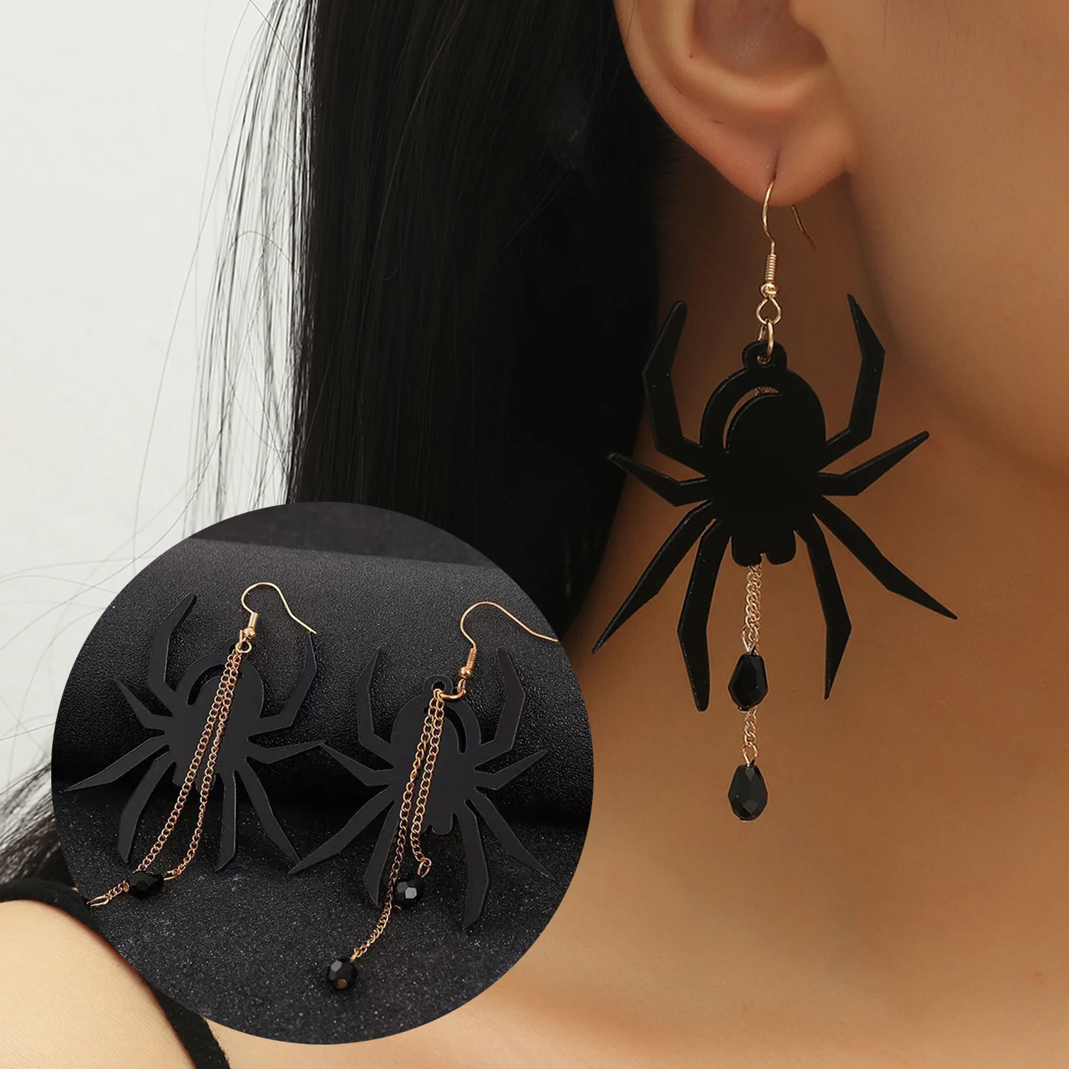 

1Pair Dark Art Goth Aesthet Style Black Spider Earring Jewellery Design Punk Dangle Earrings For Alternative Girl Mystical Gifts