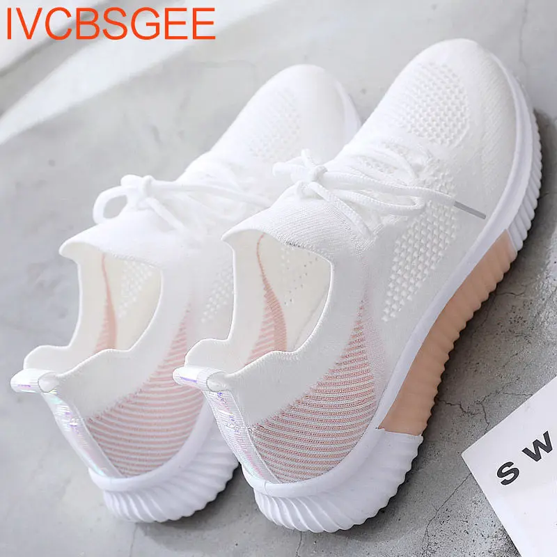 

2022 Spring White New Breathable Sports Mesh Versatile Summer Hollow Walking Flying Woven No-slip Ladies Sneakers Women Shoes