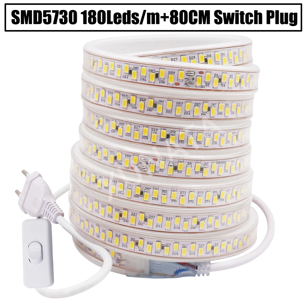 AC220V SMD 5730 светодиодный светильник 180 светодиодов/м Водонепроницаемая