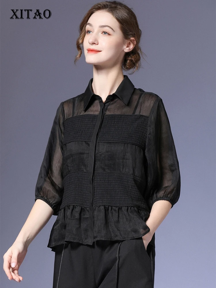 

XITAO, однобортная женская рубашка, Корея, лето 2022, новая, индивидуальная, модная, свободная, с отложным воротником, с коротким рукавом, рубашка ...