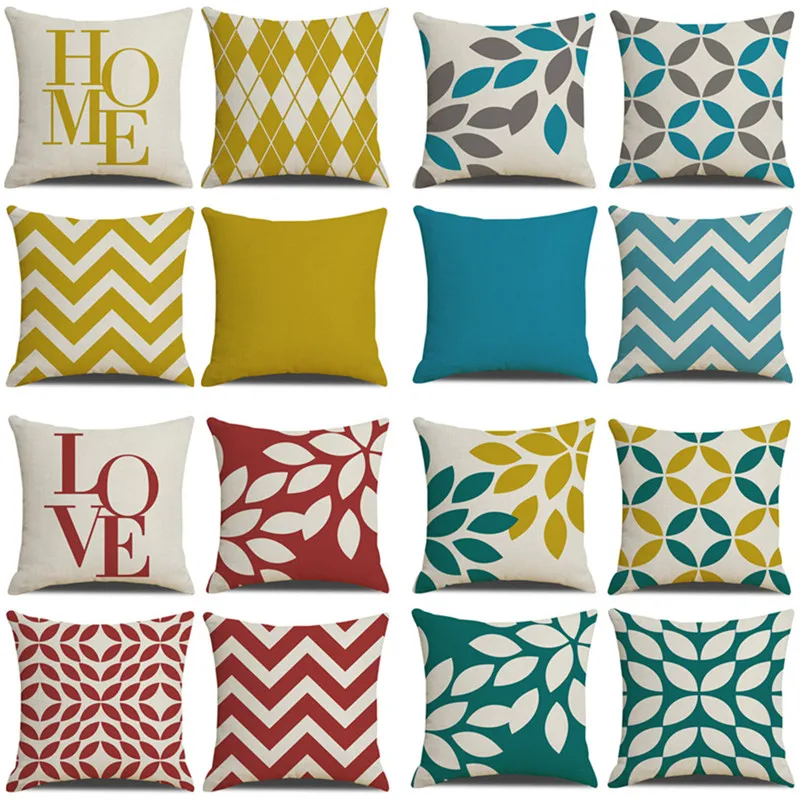 

Solid Color Pillowcase Home Decor Geometric Leaf Printing Sofa Pillow Cushion Cover Decorative Car Pillow Case 45CM