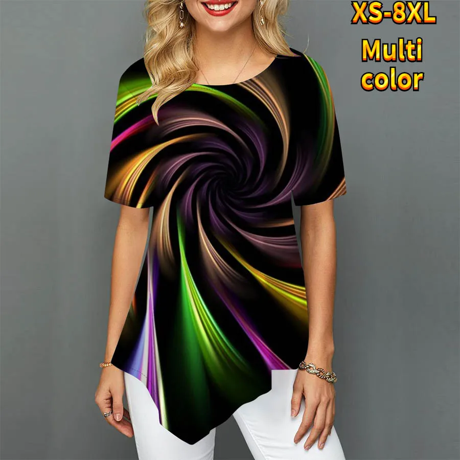 

Women's Colorful Vortex Pattern Printed Crew Neck Comfortable Breathable pointed hemline Short Sleeve T-shirt XS-8XL