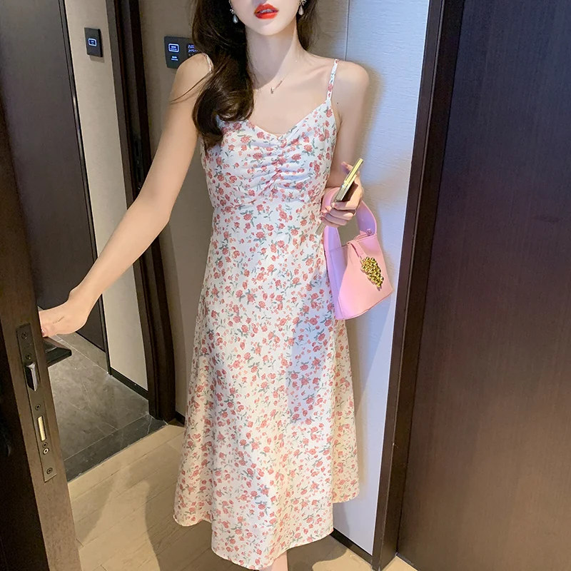 

Женское летнее платье без рукавов, ТРАПЕЦИЕВИДНОЕ ПЛАТЬЕ до середины икры с цветочным принтом, облегающее платье для отпуска с высокой тали...