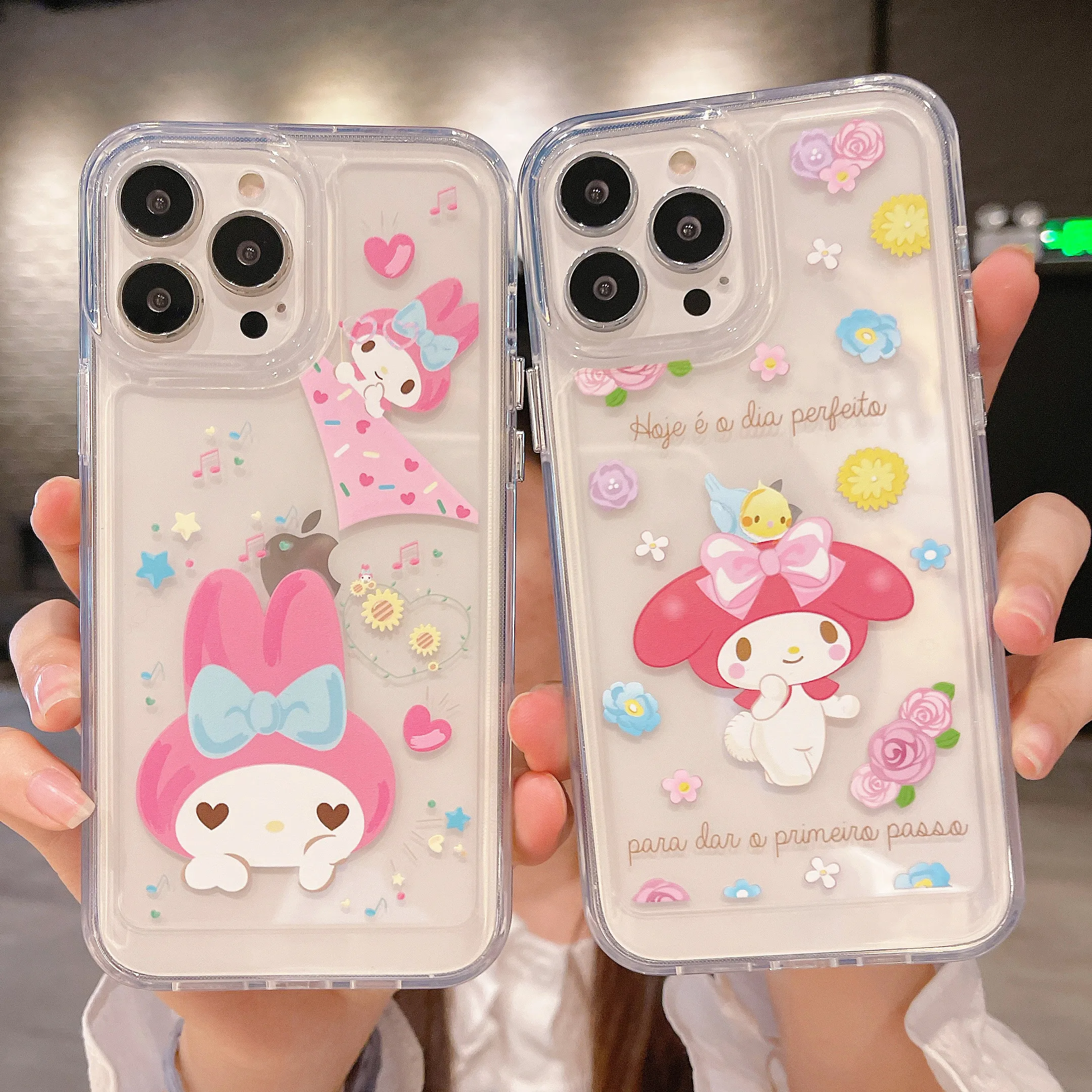

Cartoon Sanrio Melody Flowers Phone Cases For iPhone 13 12 11 Pro Max XR XS MAX X Y2k Girl Anti-drop Soft Transparent TPU Cover