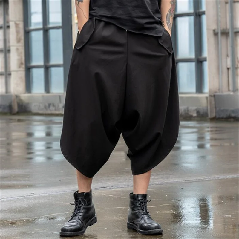 Wide leg pants mens cropped trousers black loose barber original design pantalones hombre ropa homme calça roupas masculinas