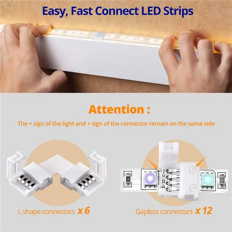 Фото 3X соединители для светодиодных лент, 4-контактные соединители для RGB LED-лент, бесшовные, L-образные соединители для светодиодных лент SMD 5050 №4