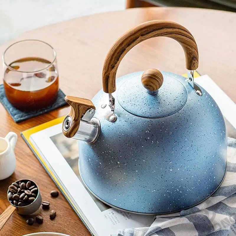 

Whistling Kettle Stove Top Kettles Steel Teapot With Wood Pattern Handle Travel Teapot Coffee Pot Induction Hobs Camping Tools