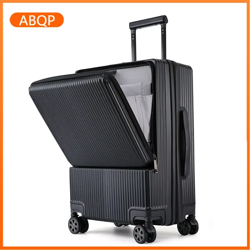 20 Inch Front Opening Side Opening Carry-on Luggage Men's Business Aluminum Frame Trolley Case Zipper Suitcase with Micro USB