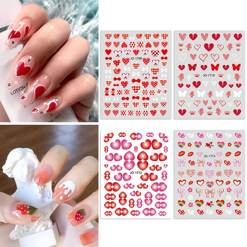 

Наклейки для ногтей «сделай сам», милый дизайн ногтей в виде клубники, наклейки для ногтей в форме сердца, украшения для ногтевого дизайна, а...