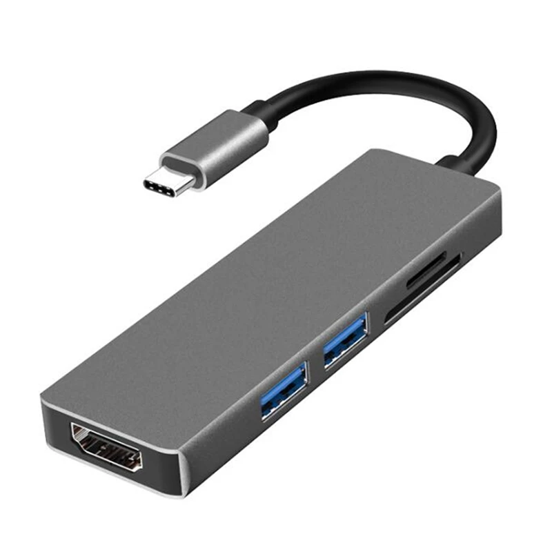 

USB C концентратор HDMI адаптер для Pro 2019/2018/2017 5 в 1 адаптер стандарта HDMI, SD/TF кардридер и 2 порта USB 3,0