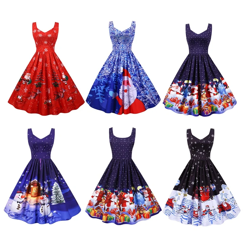 

Женское модное рождественское Повседневное платье-качели без рукавов на бретельках с принтом