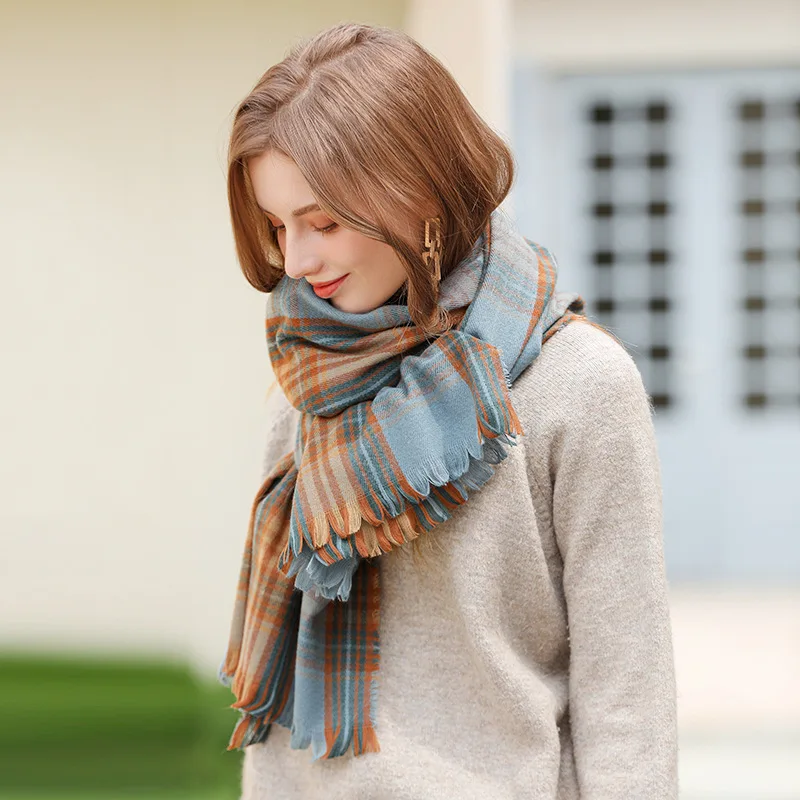 

Women Cashmere Plaid Scarf Winter Warm Shawl Wrap Bufanda Female Pashmina Foulard Long Thick Blanket Lady Stoles
