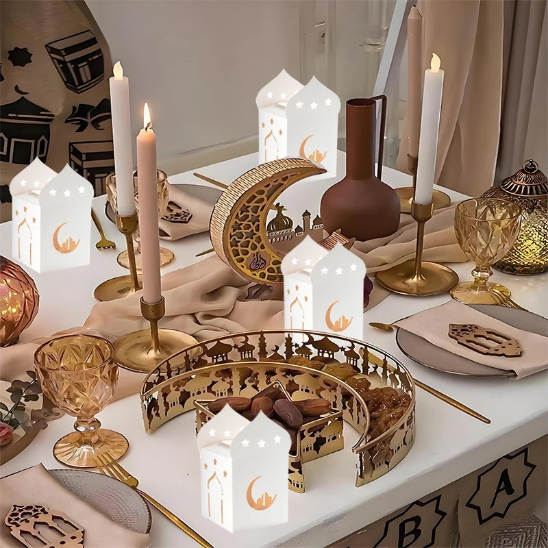 10 шт. коробки для конфет Ид Мубарак белая полая звезда луна складная картонная