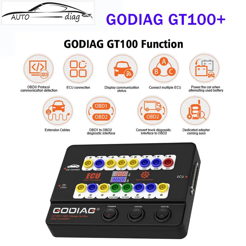 Соединитель блока управления ECU Godiag GT100 + GT100 Pro OBDII, электронный дисплей тока и протокол CANBUS