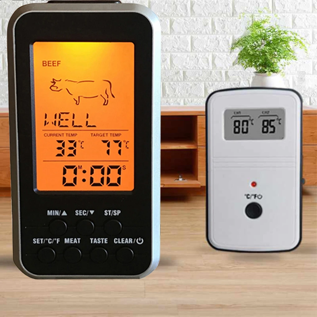 

Wireless BBQ Thermometer LED Backlit Remote Cooking Temperature Meter LCD Screen Barbecue Digital Thermometer Single/Dual Probes