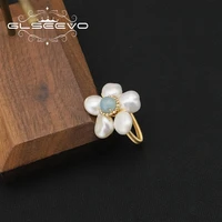 glseevo sea blue natural tahitian pearls flower woman ring fashion romantic trend elegance luxury jewelry anniversary gifts