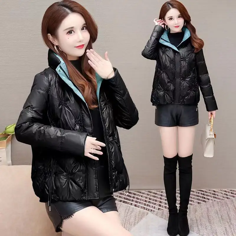 Brightened Short Style Versatile Jacket Woman Winter 2023 Demi-season Parka Female Shirts and Blouses Oversize Fluffy Spring