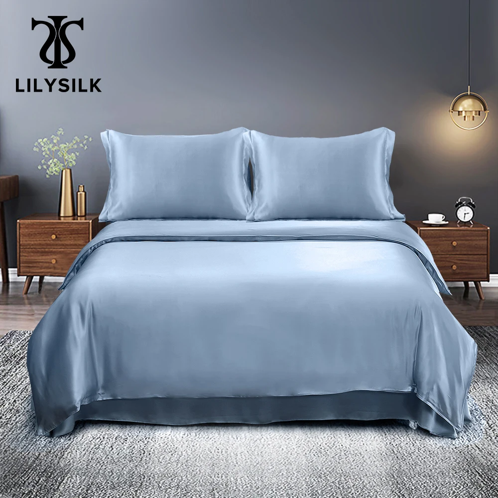 

LILYSILK Silk Bedding Set 4pcs 19 Momme Mulberry Silk Queen King Seamless Duvet Cover Fitted Sheet Pillowcases Free