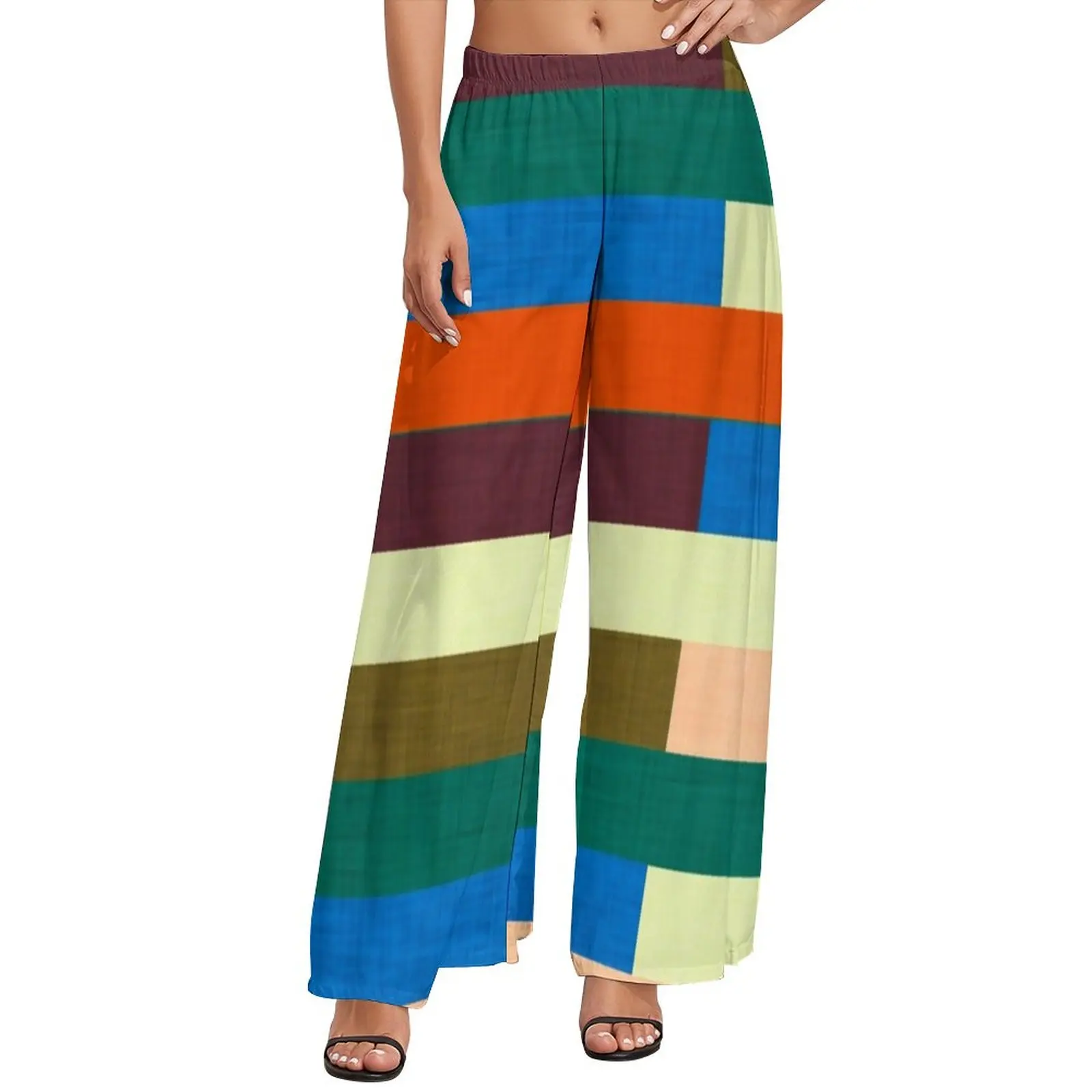 

Retro Mod Pants Woman Kilim Fall Colors Korean Fashion Trousers Elastic High Waist Modern Wide Pants Birthday Gift