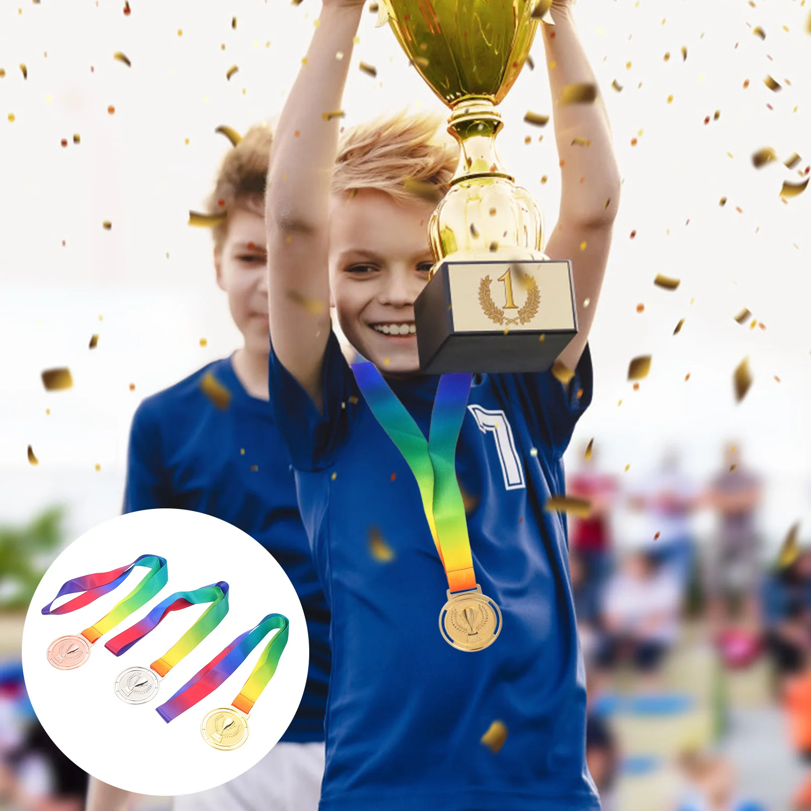 

3 Pcs Trophy Medal Medals With Ribbon Soccer Trophies Gold Winner Competition Award Zinc Alloy Child Baseball for Kids