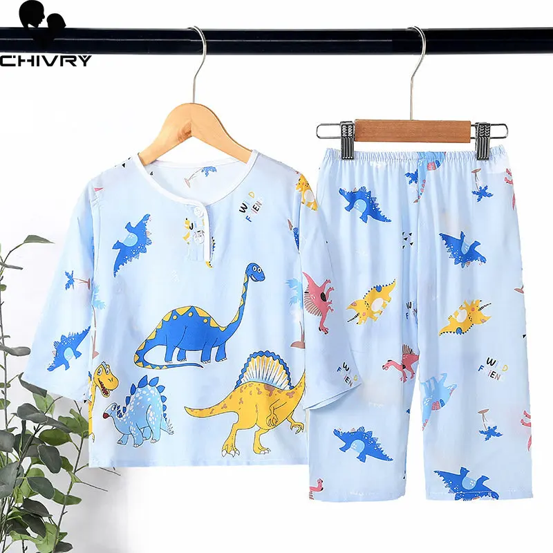 

Детские пижамы для мальчиков и девочек 2023, летние тонкие милые комплекты одежды для сна с рукавом три четверти