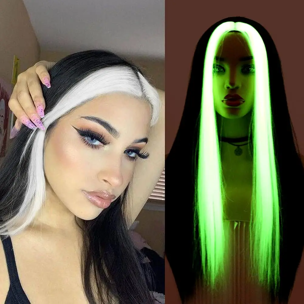 

Halloween Cosplay Wig Straight Hair Wig Long Colored For Women Long Straight Costume Hair Wig Heat Resistant Fiber Luminous Hair