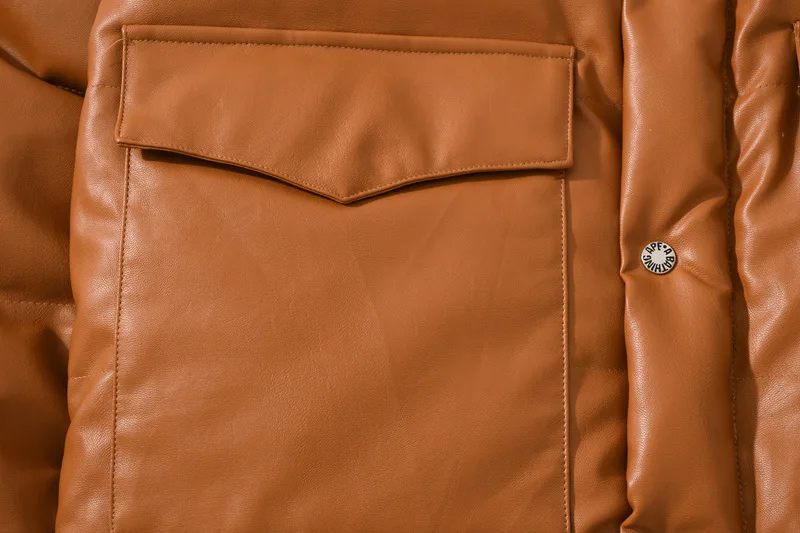 Fashion Cotton Jacket 2022 New Fall Winter Men Thick Pattern Brown Casual PU Leather Coat Classic Warm Heated Padded Clothing