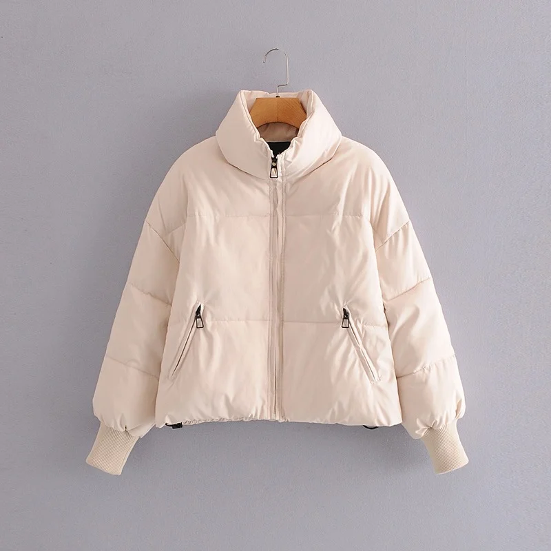 Autumn and Winter Parka Coat Loose Warm Women's Solid Color Zipper Style Fashion Coat Large Pockets All-match Casual Cotton Coat