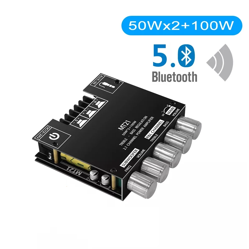 

ZK-MT21 панель усилителя сабвуфера 50 Вт x 2 + 100 Вт 2,1 канальный мощный аудио стерео усилитель тональная плата басовый усилитель AUX 12 В 24 В