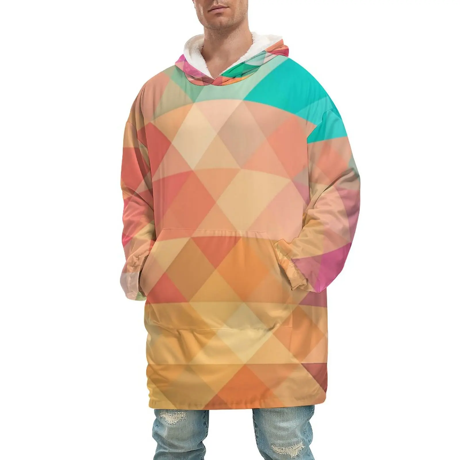 

Красочное одеяло с гео-принтом Омбре толстое Клетчатое одеяло с капюшоном s мужское домашнее одеяло рубашка с карманом