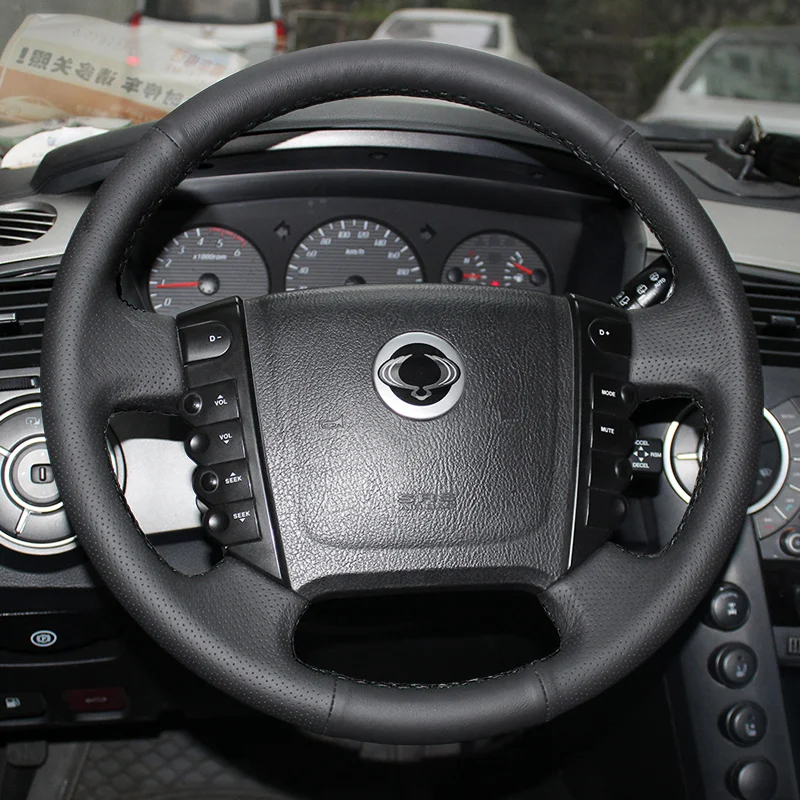 Чехол на руль из черной кожи для Ssangyong KYRON ACTYON Rexton W Rodius