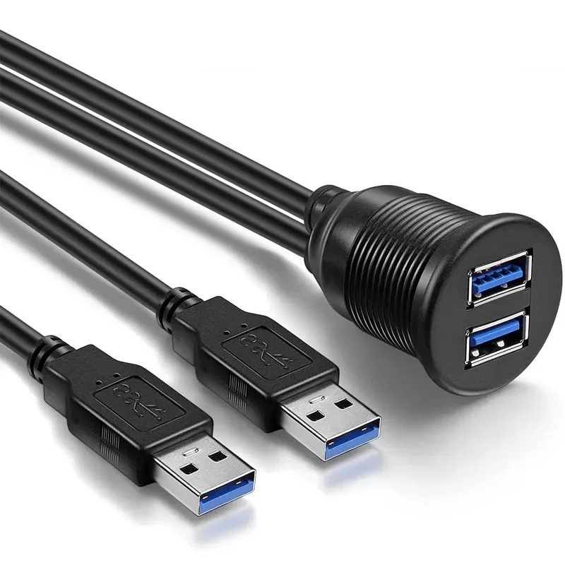 

Ports Dual USB 3.0 Male to USB 3.0 Female AUX Flush Mount Car Mount Extension Cable for Car Truck Boat Motorcycle Dashboard