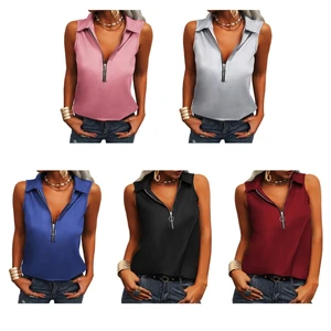 Womens Sleeveless Half Zipper Collar Shirt Casual Workout  Tops for Women
