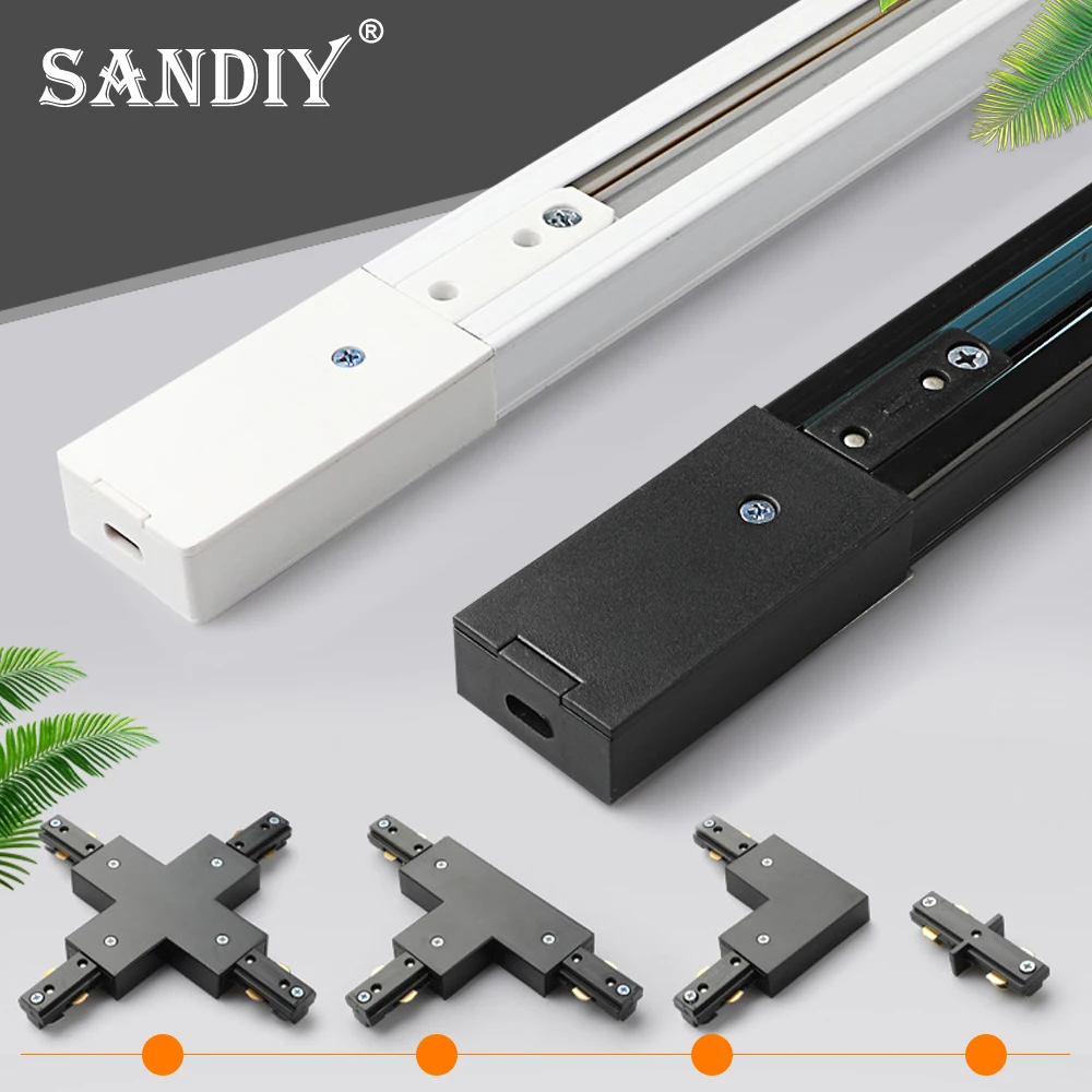 SANDIY Led Track Light Rail 3 Wires Spotlight Track 0.5M/1M 5pcs Thick Aluminum Rail for Spot Lamp I/T/L/X Connector Black/White