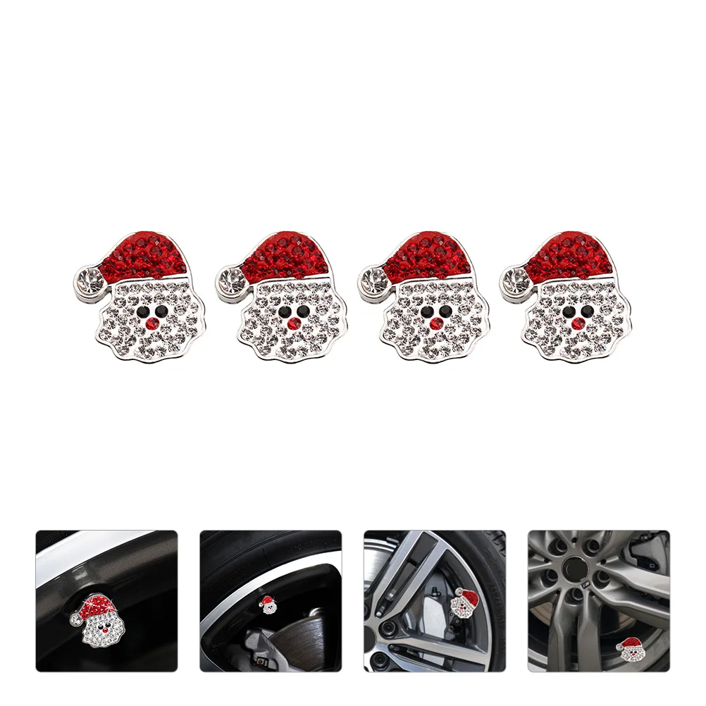 

4 Pcs Christmas Valve Cap Tyre Rim Stem Covers Diamond Rhinestone Santa Caps Copper Tire Stem Cap Santa Shaped Tire Cap