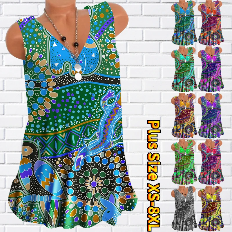 

2023 Summer V-Neck New Design Printing Knee Length Dress Fashion Casual Skirt Slim Skirt Women's Green Fashion Sleeveless