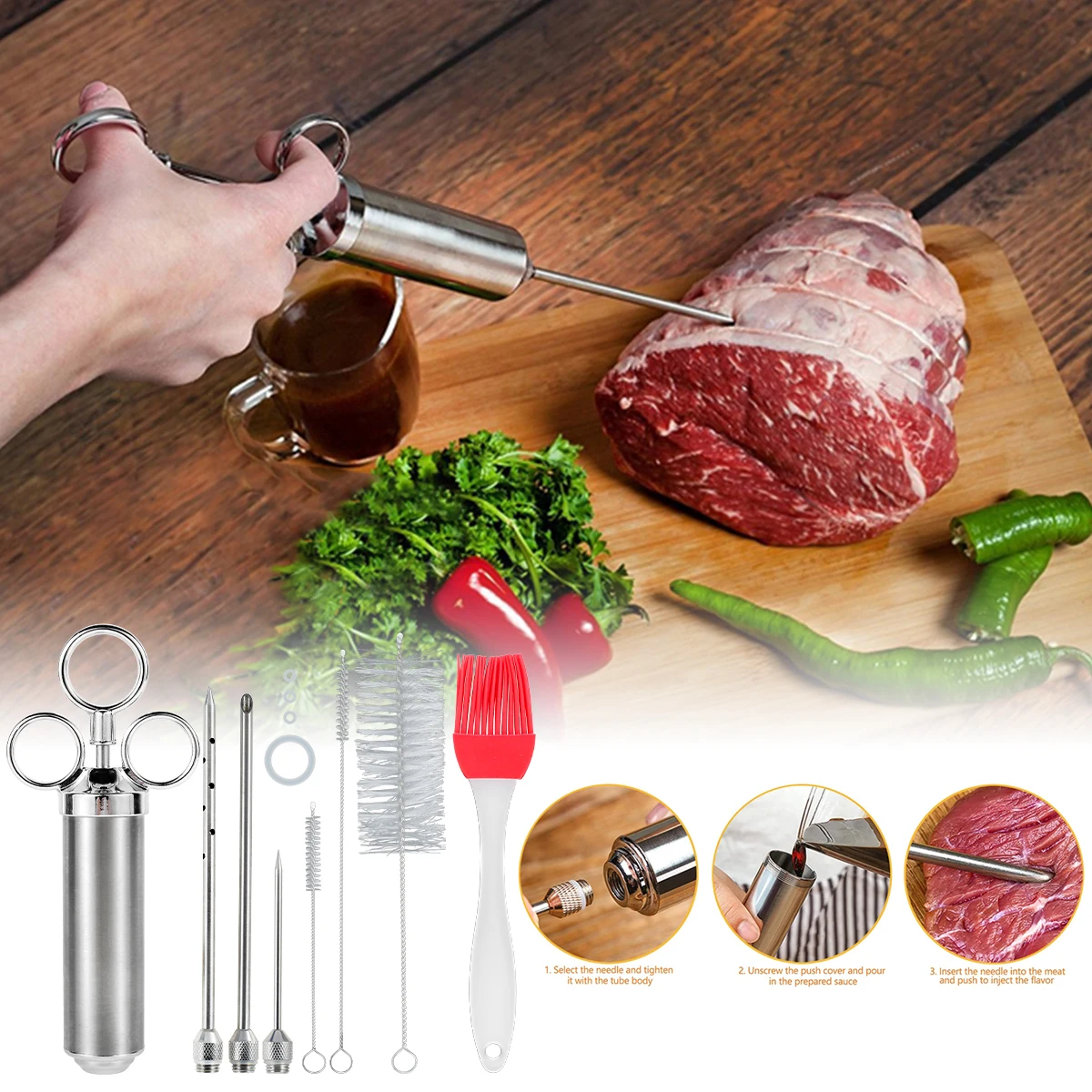 

Герметичный шприц из нержавеющей стали, 60 мл, с 3 иглами