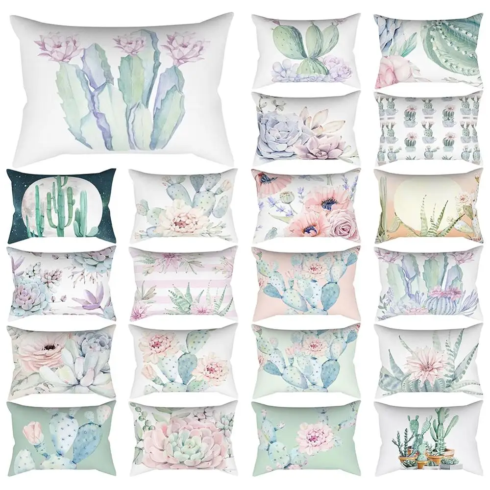 

Cactus Light Color Printing Pattern Pillowcase Simple Style Home Living Room Sofa Rectangular Decorative Cushion Cover