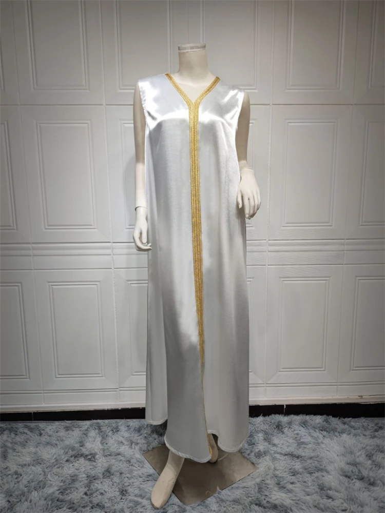 Moroccan Caftan Luxury 2023 Silk Satin Elegant Lantern Sleeve 3pcs Dress Diamonds Abaya Muslim Sets Ramadan Dresses For Women