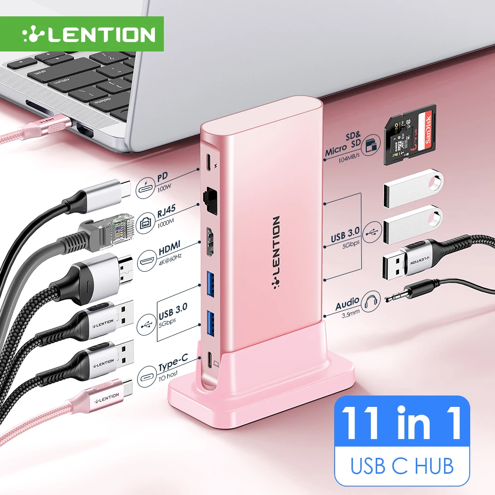 Lention USB C HUB 4K HDMI 60Hz PD VGA USB 3.0 2.0 Docking Station TypeC per MacBook Pro Air M2 M1/Surface Dock Splitter