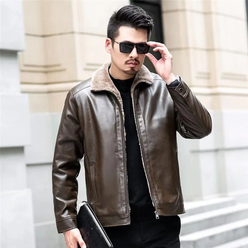 Кожаное пальто для мужчин среднего и пожилого возраста Мужская одежда отца с