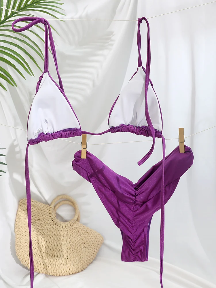 Сексуальный купальник Треугольные бикини женский стринги однотонные купальные