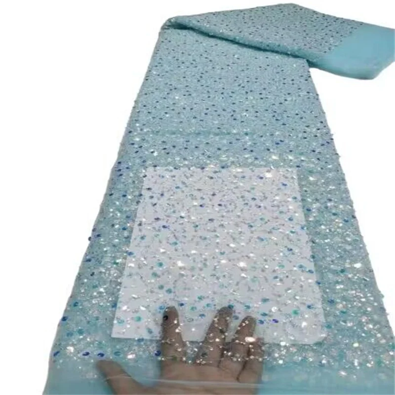 

Светильник синяя французская Тюлевая кружевная ткань 2023, высококачественные вышитые африканские сетчатые кружева, нигерийские Ткани с красочными блестками